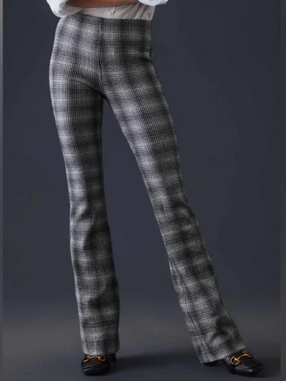 Anthropologie Maeve Black And White Plaid Pull On Boot Cut Pants